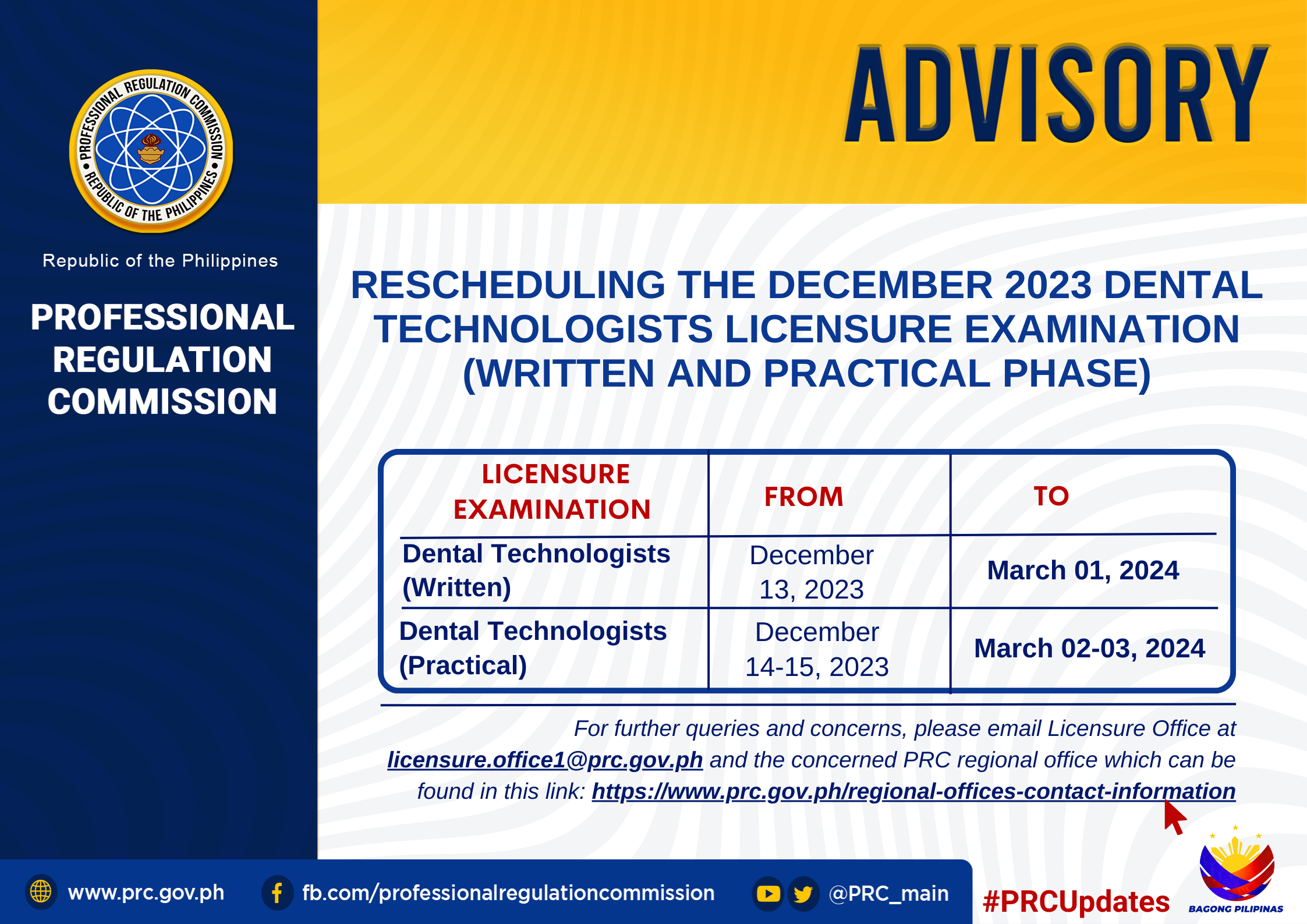 Rescheduling the December 2023 Dental Technologists Licensure